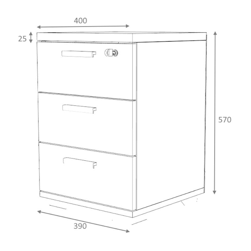 Συρταριέρα γραφείου με κλειδαριά επαγγελματική Venturo  χρώμα ανθρακί - φυσικό οξιάς 39x40x57εκ.