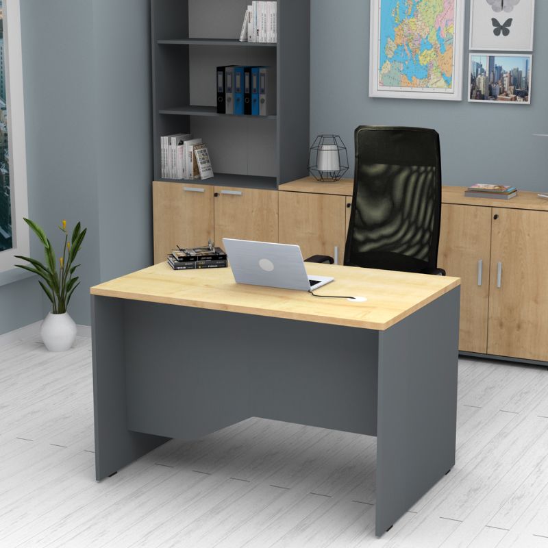 Γραφείο επαγγελματικό Venturo  χρώμα ανθρακί - φυσικό οξιάς 120x80x75εκ.