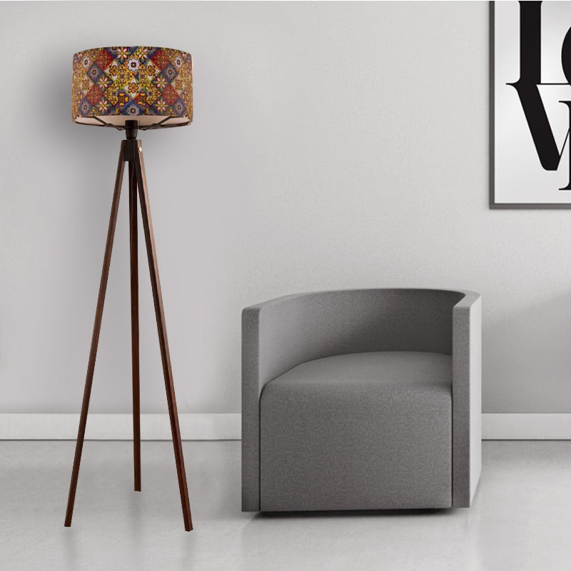 Φωτιστικό δαπέδου Rosling  Mdf/ύφασμα Pvc χρώμα καρυδί - πολύχρωμο 38x38x140εκ. - Pakobazaar
