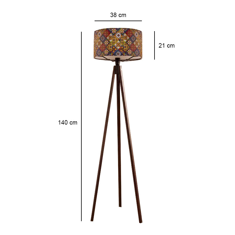 Φωτιστικό δαπέδου Rosling  Mdf/ύφασμα Pvc χρώμα καρυδί - πολύχρωμο 38x38x140εκ. - Pakobazaar