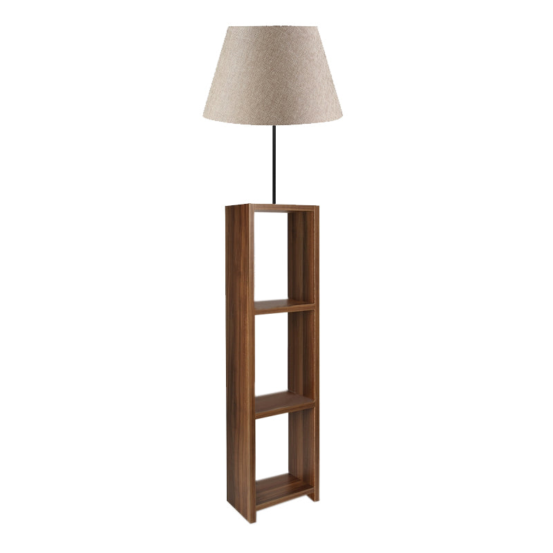 Φωτιστικό δαπέδου Launo  υφασμάτινο Pvc/MDF χρώμα μπεζ/καρυδί 38x38x150εκ. - Pakobazaar