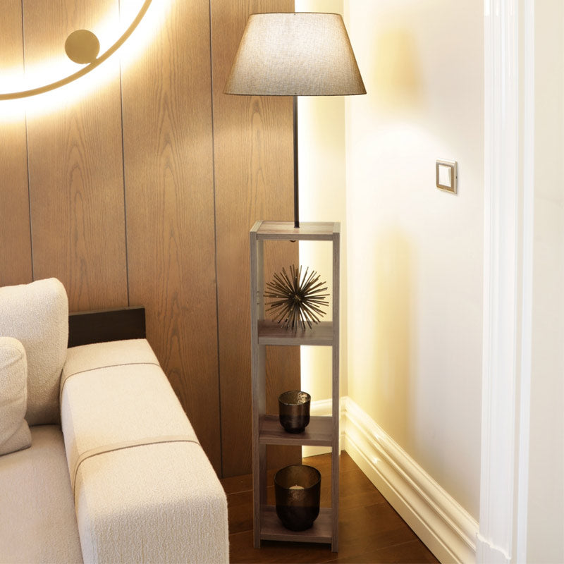 Φωτιστικό δαπέδου Launo  υφασμάτινο Pvc/MDF χρώμα μπεζ/καρυδί 38x38x150εκ. - Pakobazaar