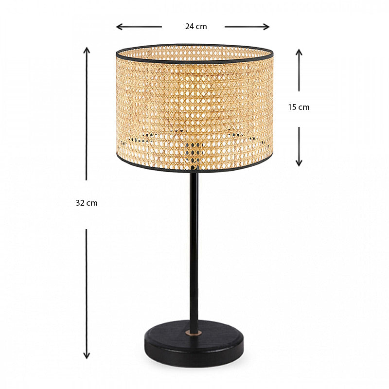 Φωτιστικό επιτραπέζιο Idaho  E27 ρατάν - μεταλλικό χρώμα φυσικό - μαύρο Φ24x32εκ.