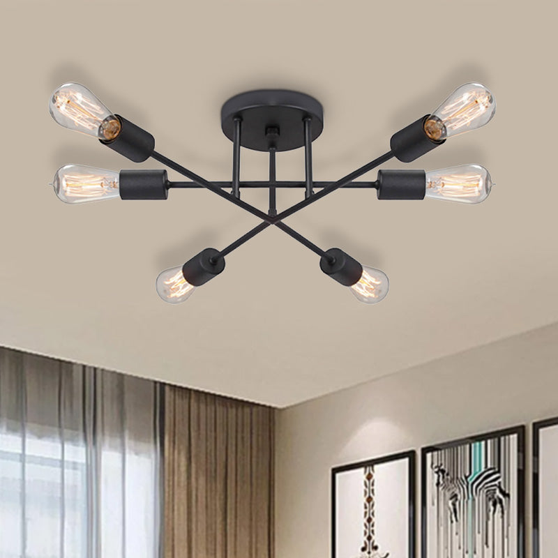 Φωτιστικό οροφής Helga  E27 μεταλλικό εξάφωτο χρώμα μαύρο 50x12x20εκ. - Pakobazaar