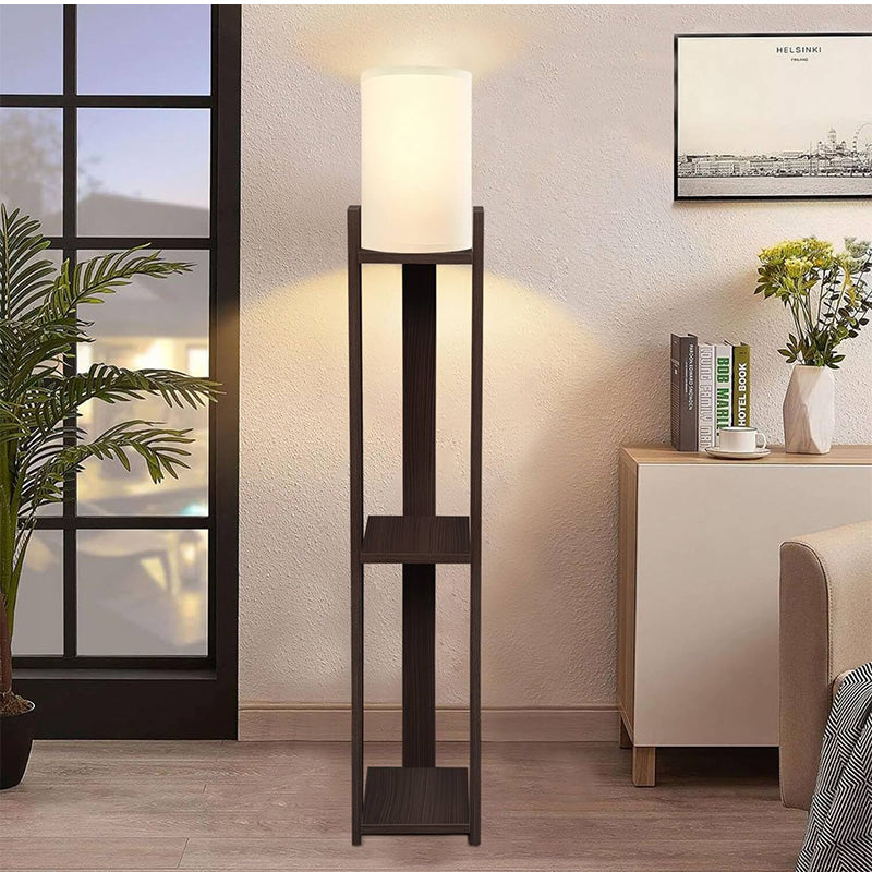 Φωτιστικό δαπέδου Verma I  E27 Mdf/ύφασμα Pvc χρώμα wenge - κρεμ 18,5x18,5x142εκ.
