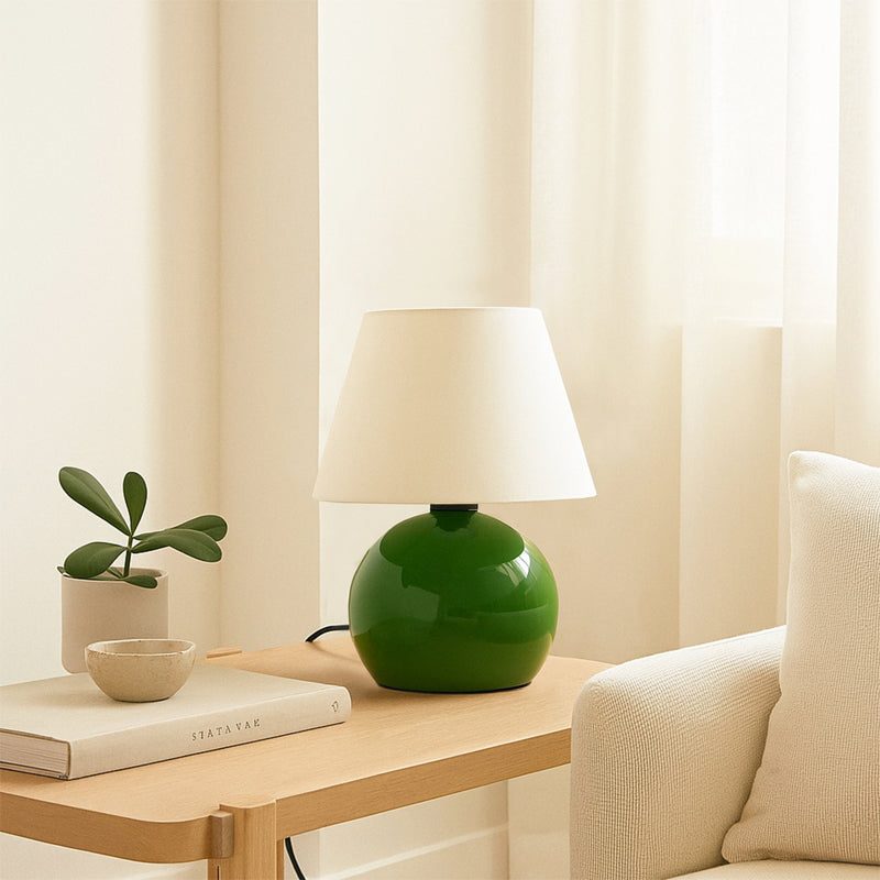 Φωτιστικό επιτραπέζιο Alaska  E27 μεταλλικό - ύφασμα Pvc χρώμα πράσινο - κρεμ Ø22x30εκ.