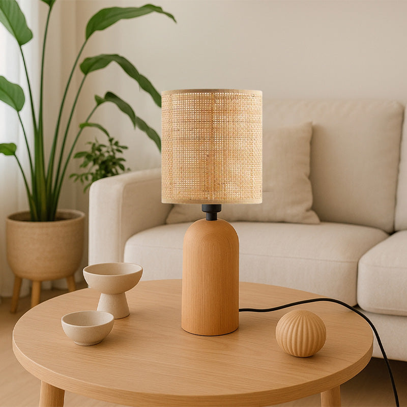 Φωτιστικό επιτραπέζιο Cora  E14 ξύλινο - pe rattan χρώμα φυσικό Ø15x35εκ. - Pakobazaar