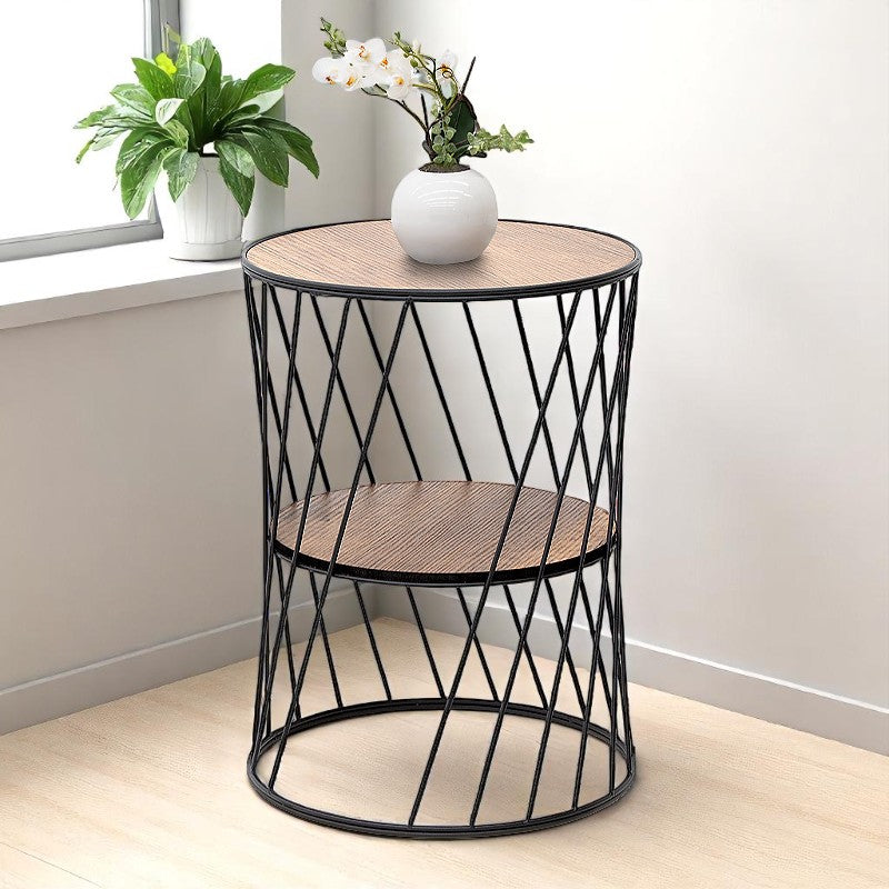 Τραπεζάκι βοηθητικό Jaspin  μεταλλικό - Mdf χρώμα μαύρο - καρυδί 32x32x44εκ. - Pakobazaar