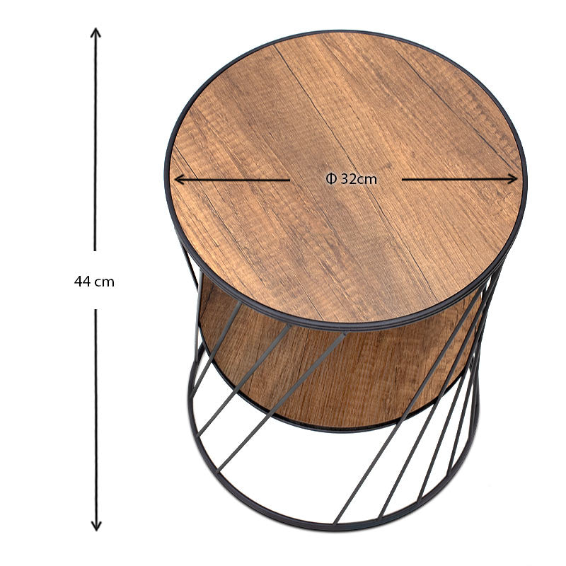 Τραπεζάκι βοηθητικό Jaspin  μεταλλικό - Mdf χρώμα μαύρο - καρυδί 32x32x44εκ. - Pakobazaar