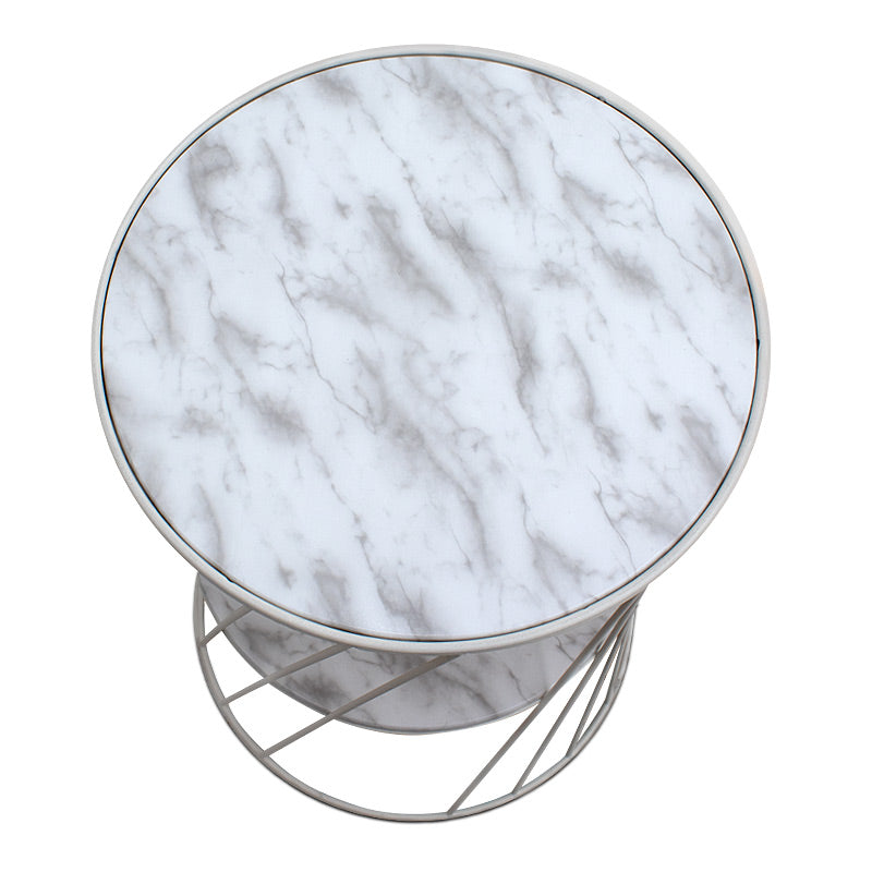 Τραπεζάκι βοηθητικό Jaspin  μεταλλικό - Mdf χρώμα λευκό-λευκό εφέ μαρμάρου 32x32x44εκ.