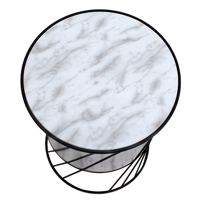 Τραπεζάκι βοηθητικό Jaspin  μεταλλικό - Mdf χρώμα μαύρο-λευκό εφέ μαρμάρου 32x32x44εκ.