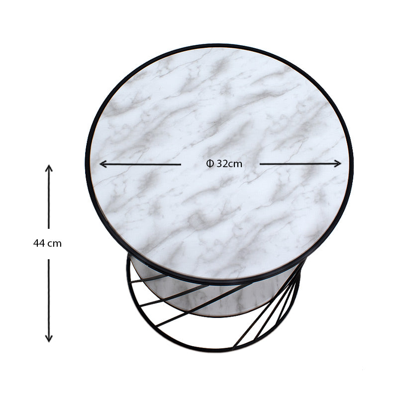 Τραπεζάκι βοηθητικό Jaspin  μεταλλικό - Mdf χρώμα μαύρο-λευκό εφέ μαρμάρου 32x32x44εκ.