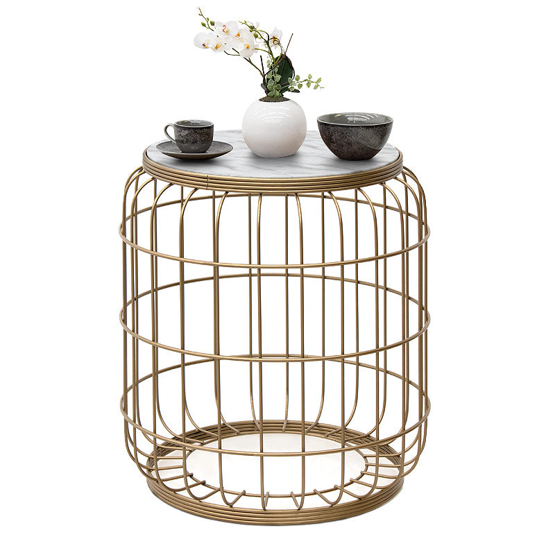 Σκαμπώ - Τραπεζάκι βοηθητικό Muller  μεταλλικό - Mdf χρώμα χρυσό - λευκό 35x35x47εκ.