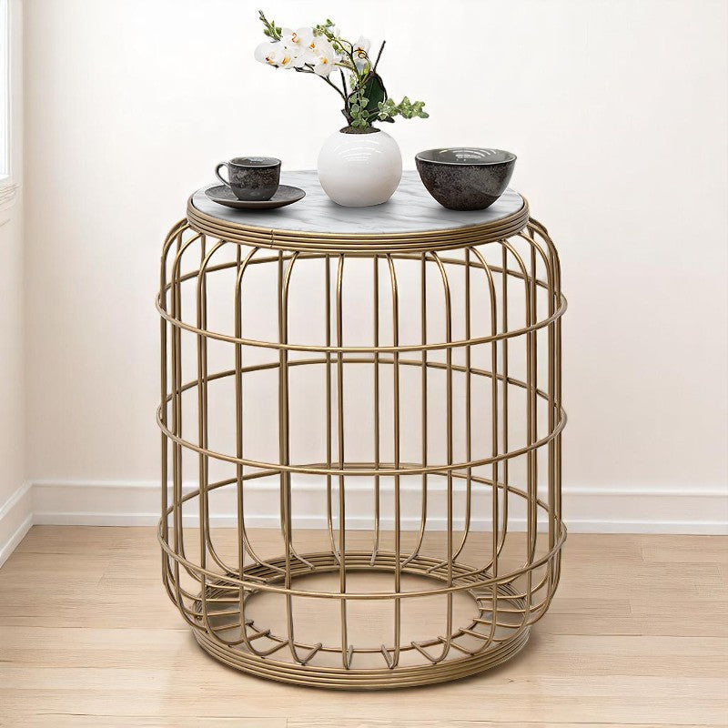 Σκαμπώ - Τραπεζάκι βοηθητικό Muller  μεταλλικό - Mdf χρώμα χρυσό - λευκό 35x35x47εκ.