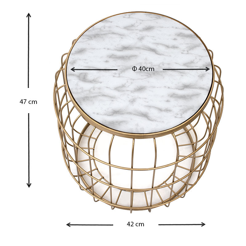 Σκαμπώ - Τραπεζάκι βοηθητικό Muller  μεταλλικό - Mdf χρώμα χρυσό - λευκό 35x35x47εκ.