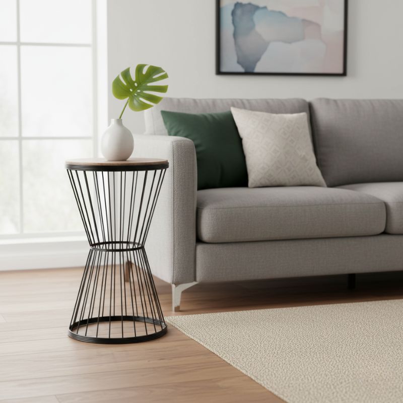 Τραπεζάκι βοηθητικό Hoffman  μεταλλικό - Mdf χρώμα μαύρο - καρυδί 35x35x58εκ.