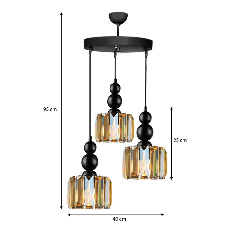 Φωτιστικό οροφής Alaba  E27 μεταλλικό - γυάλινο τρίφωτο χρώμα μαύρο 40x40x95εκ. - Pakobazaar