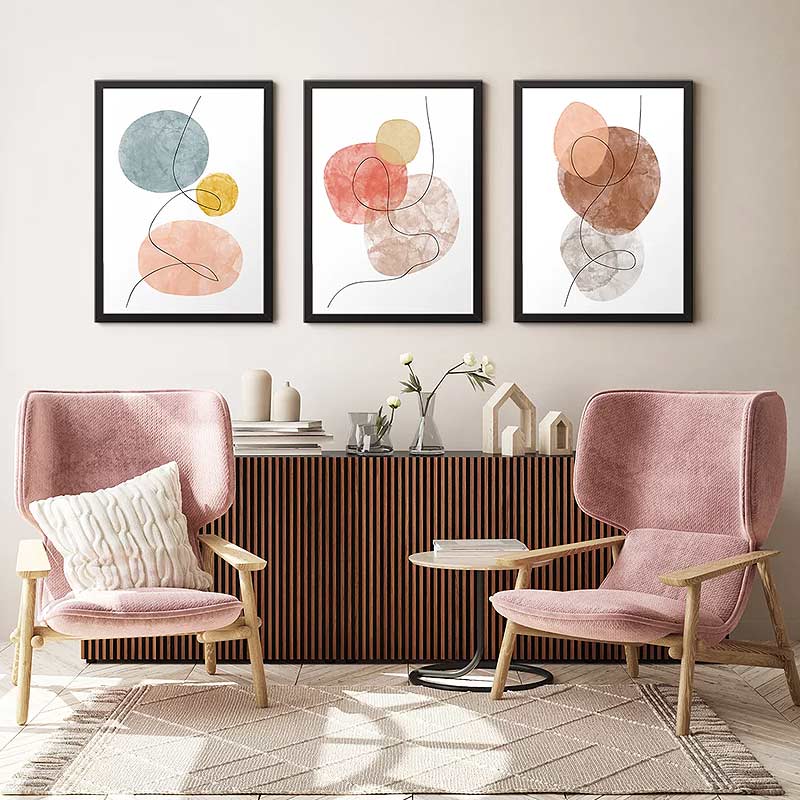 Πίνακας "Circles"  3 τμχ. σε πλαίσιο 35x45x2εκ.