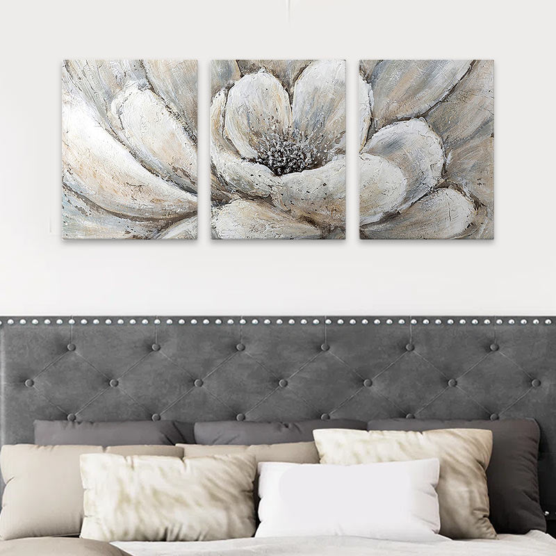 Πίνακας σε καμβά "Silver Flowers"  τρίπτυχος ψηφιακής εκτύπωσης 126x55x3εκ.