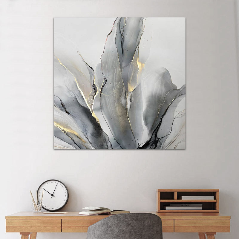 Πίνακας σε καμβά "Abstract Grey Leaves"  ψηφιακής εκτύπωσης 100x100x3εκ.