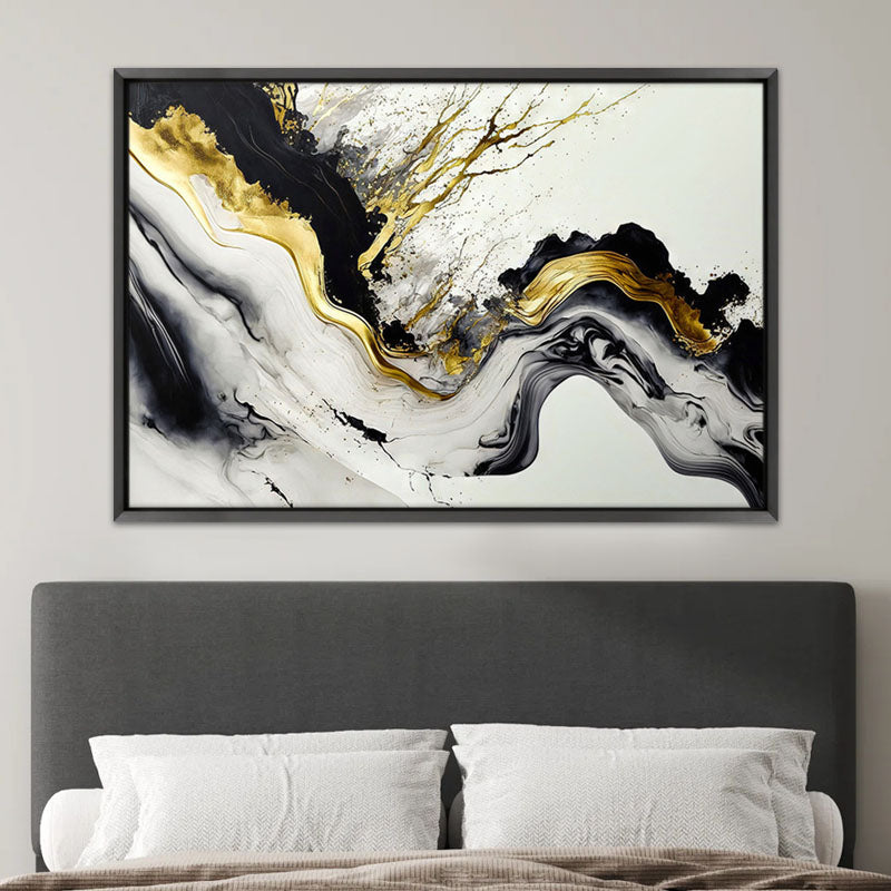 Πίνακας σε καμβά "Abstract Golden Wave"  ψηφιακής εκτύπωσης με κορνίζα χρώμα μαύρο 140x100x3εκ.