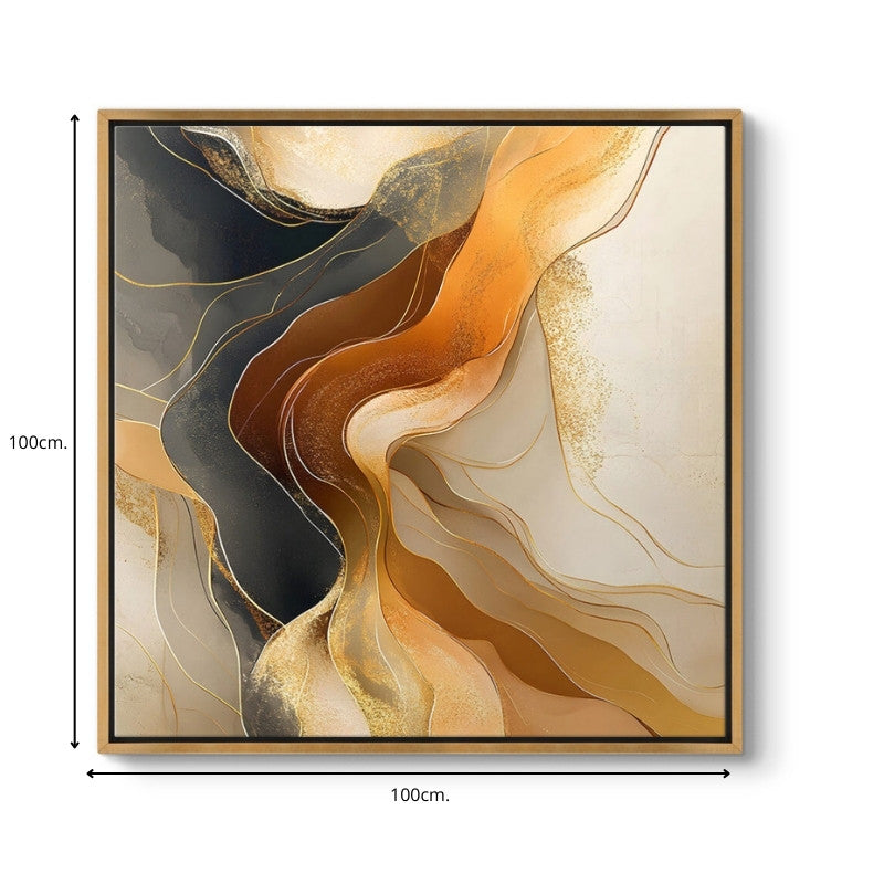 Πίνακας σε καμβά "Sand and Wind Abstract"  ψηφιακής εκτύπωσης με κορνίζα χρώμα χρυσό 100x100x3εκ.