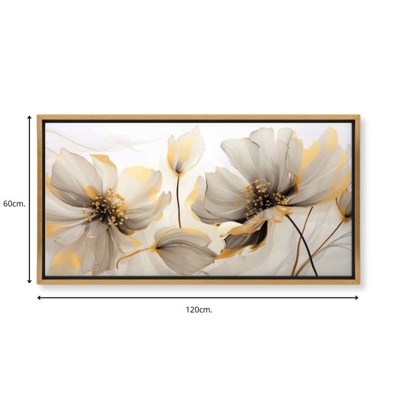 Πίνακας σε καμβά "Ethereal Blossom"  ψηφιακής εκτύπωσης με κορνίζα χρώμα χρυσό 120x60x3εκ.