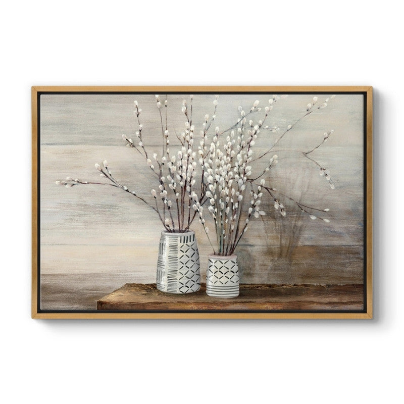 Πίνακας σε καμβά "Willow Flowers"  ψηφιακής εκτύπωσης με κορνίζα χρώμα χρυσό 140x100x3εκ.