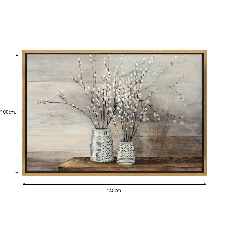 Πίνακας σε καμβά "Willow Flowers"  ψηφιακής εκτύπωσης με κορνίζα χρώμα χρυσό 140x100x3εκ.