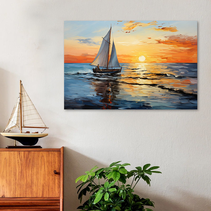 Πίνακας σε καμβά "Fisherman at the sunset"  ψηφιακής εκτύπωσης 120x60x3εκ.