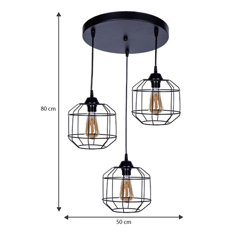 Φωτιστικό οροφής Rago  E27 μεταλλικό τρίφωτο χρώμα μαύρο 50x40x80εκ.