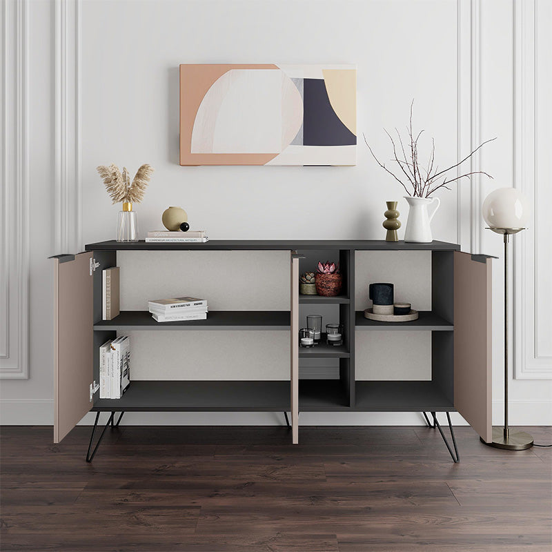 Μπουφές Clara  χρώμα ανθρακί - ανοιχτή μόκα 142x35,6x83εκ. - Pakobazaar