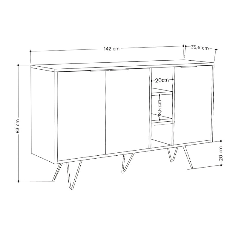 Μπουφές Clara  χρώμα ανθρακί - ανοιχτή μόκα 142x35,6x83εκ. - Pakobazaar