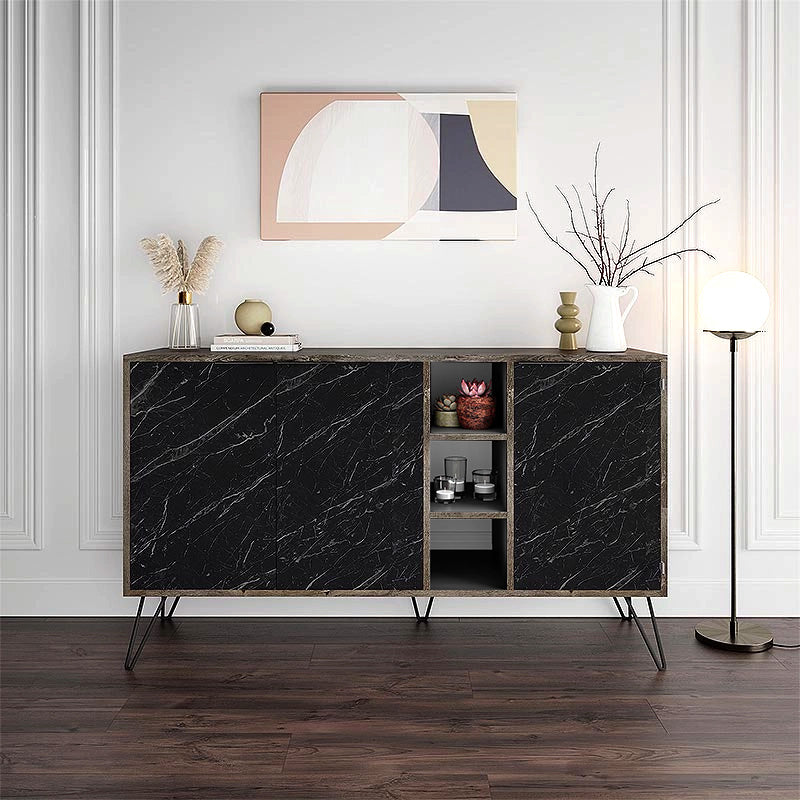 Μπουφές Clara  χρώμα dark coffee - μαύρο εφέ μαρμάρου 142x35,6x83εκ. - Pakobazaar