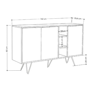 Μπουφές Clara  χρώμα λευκό 142x35,6x83εκ.