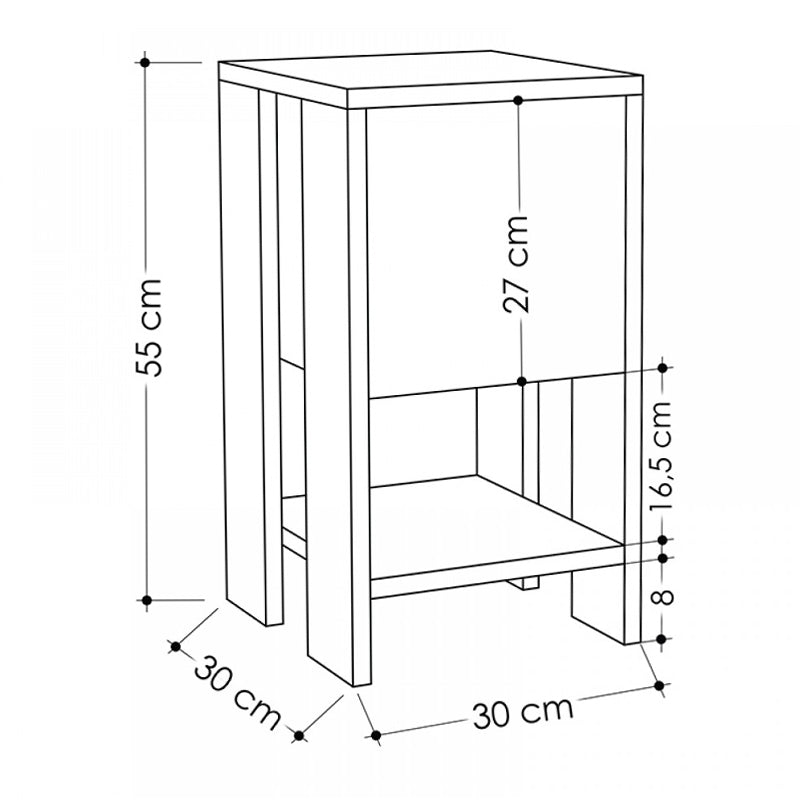Κομοδίνο Ema  χρώμα sapphire oak - λευκό 30x30x55εκ.