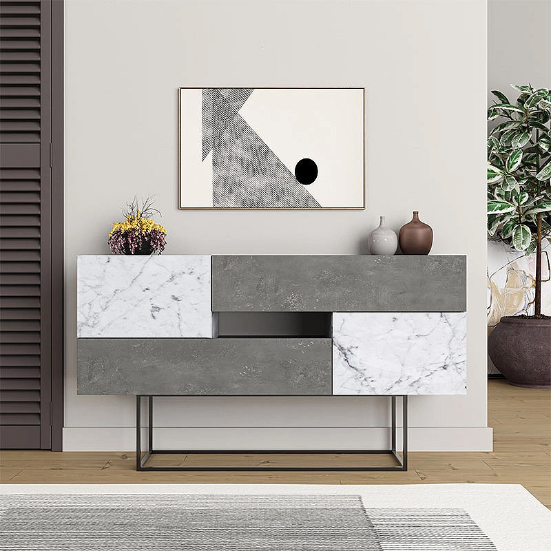 Μπουφές Eros  γκρι ρετρό - λευκό εφέ μαρμάρου 145x40x82εκ.