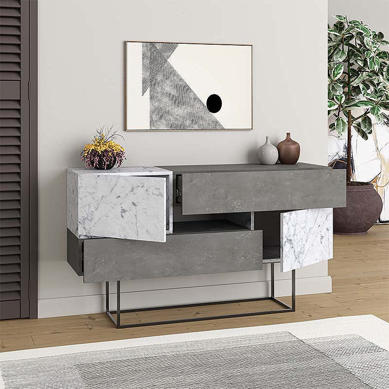 Μπουφές Eros  γκρι ρετρό - λευκό εφέ μαρμάρου 145x40x82εκ.