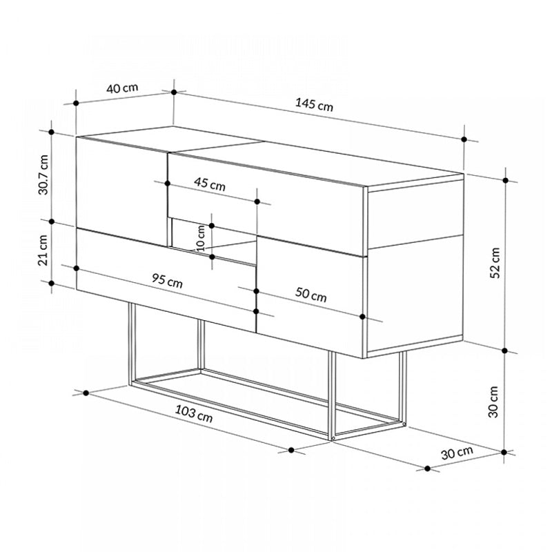Μπουφές Eros  γκρι ρετρό - λευκό εφέ μαρμάρου 145x40x82εκ.