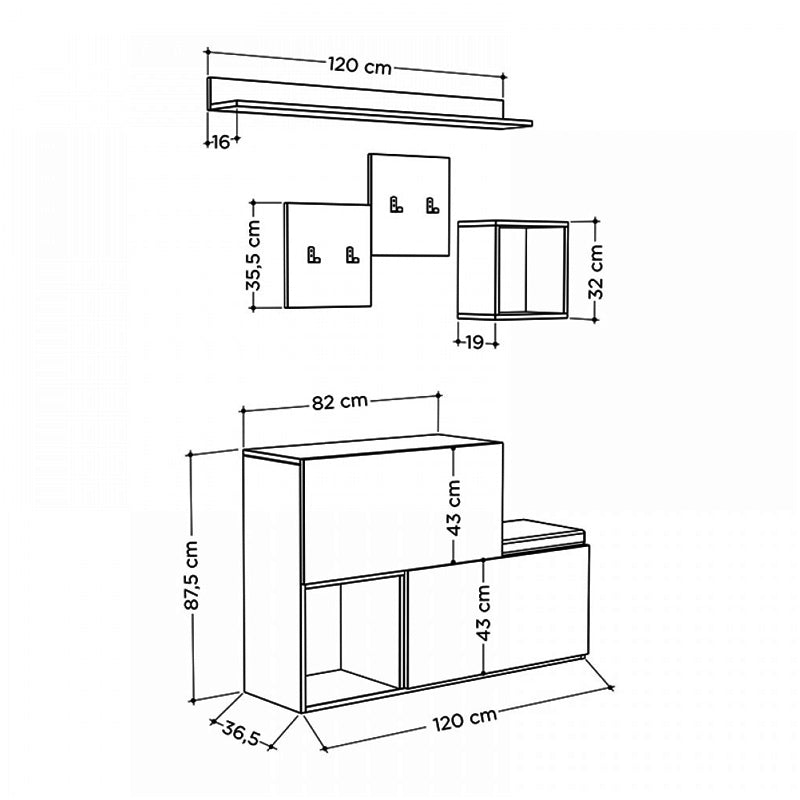 Έπιπλο εισόδου - παπουτσοθήκη Holdon  sapphire oak/ανθρακί 120x36,5x87,5εκ.