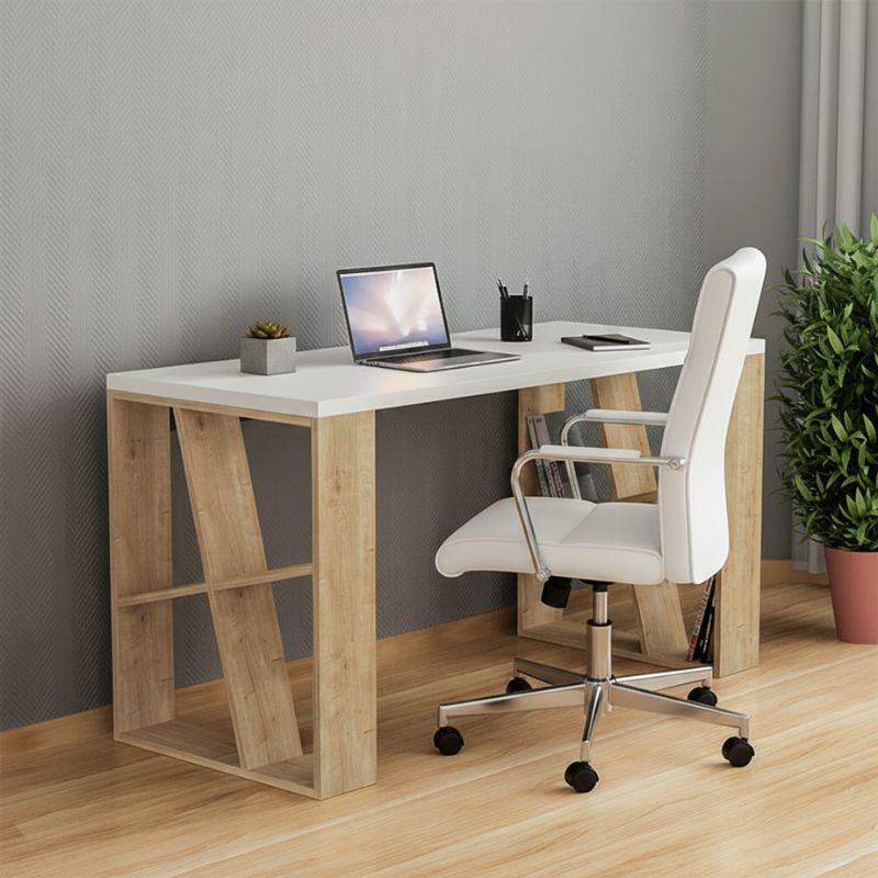Γραφείο εργασίας Honey  χρώμα λευκό - sapphire oak 137x60x75εκ