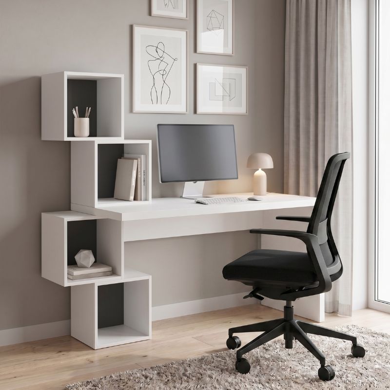 Γραφείο εργασίας Balance  χρώμα λευκό 153,5x60x140εκ - Pakobazaar