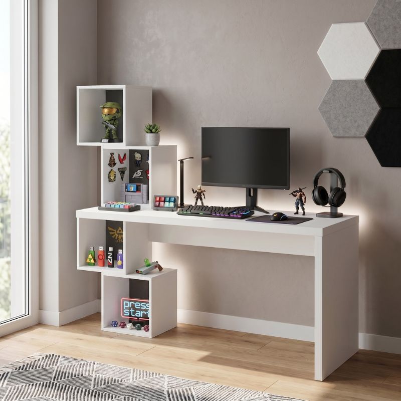 Γραφείο εργασίας Balance  χρώμα λευκό 153,5x60x140εκ - Pakobazaar