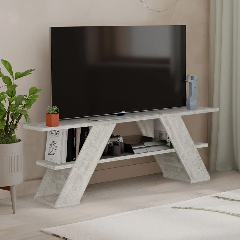 Έπιπλο τηλεόρασης Farfalla  χρώμα λευκό αντικέ 120x33,5x40εκ.
