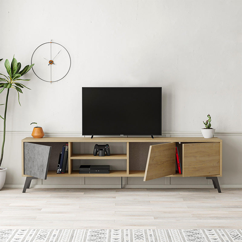 Έπιπλο τηλεόρασης Fiona  χρώμα sapphire oak - γκρι ρετρό 180x35,6x48εκ.