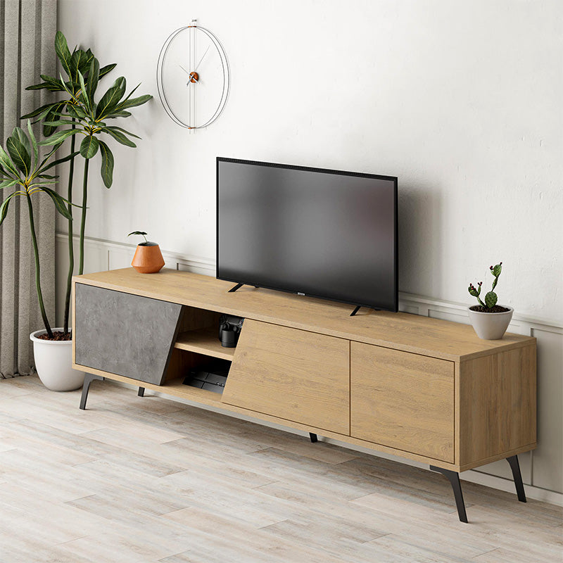 Έπιπλο τηλεόρασης Fiona  χρώμα sapphire oak - γκρι ρετρό 180x35,6x48εκ.