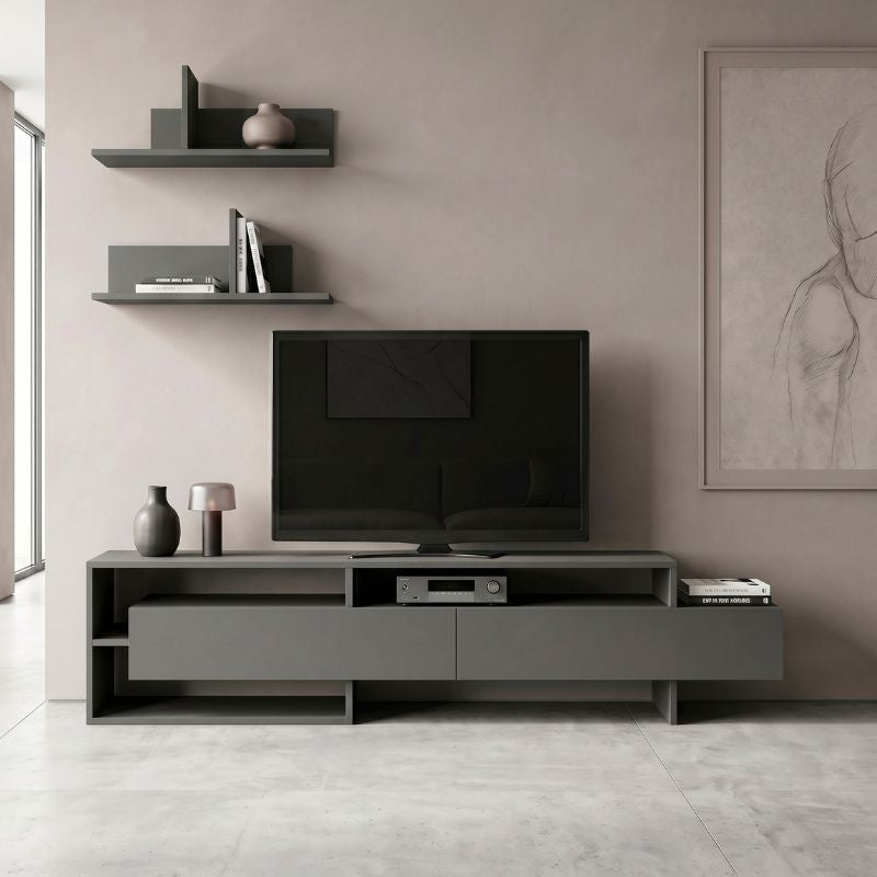 Έπιπλο τηλεόρασης Gara  χρώμα ανθρακί 180x29,8x42εκ. - Pakobazaar