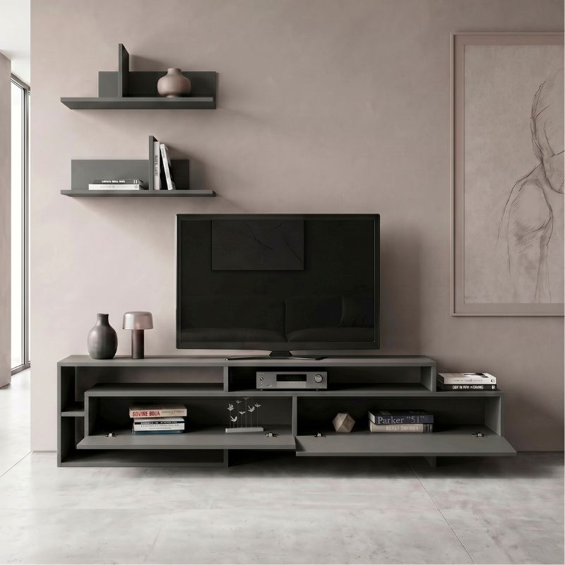 Έπιπλο τηλεόρασης Gara  χρώμα ανθρακί 180x29,8x42εκ. - Pakobazaar