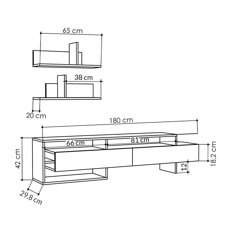 Έπιπλο τηλεόρασης Gara  χρώμα ανθρακί 180x29,8x42εκ. - Pakobazaar