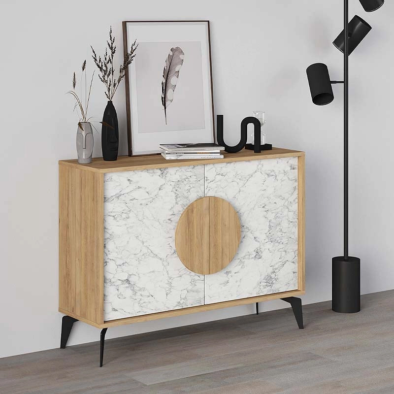 Μπουφές Gora  χρώμα sapphire oak - λευκό εφέ μαρμάρου 110x35,6x82εκ.
